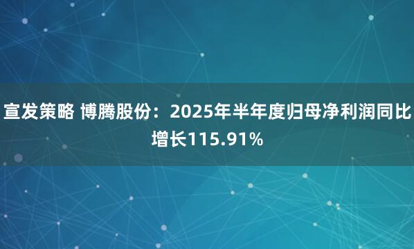 宣发策略 博腾股份：2025年半年度归母净利润同比增长115.91%