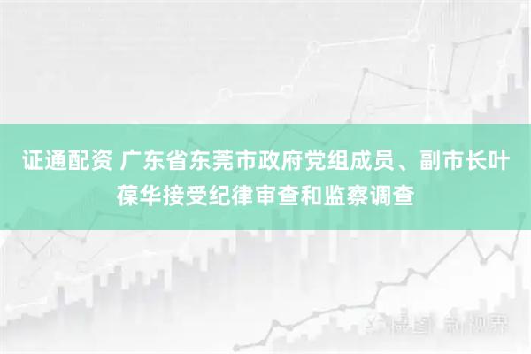 证通配资 广东省东莞市政府党组成员、副市长叶葆华接受纪律审查和监察调查
